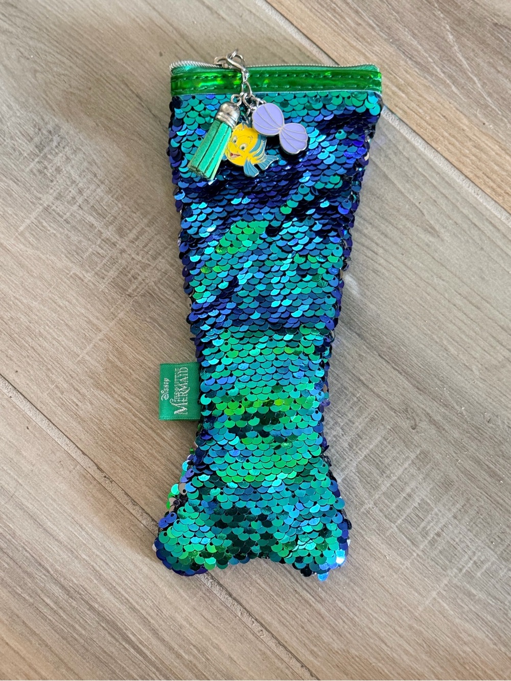 Disney Parks Little Mermaid Flounder Reversible Sequin Pencil Pouch